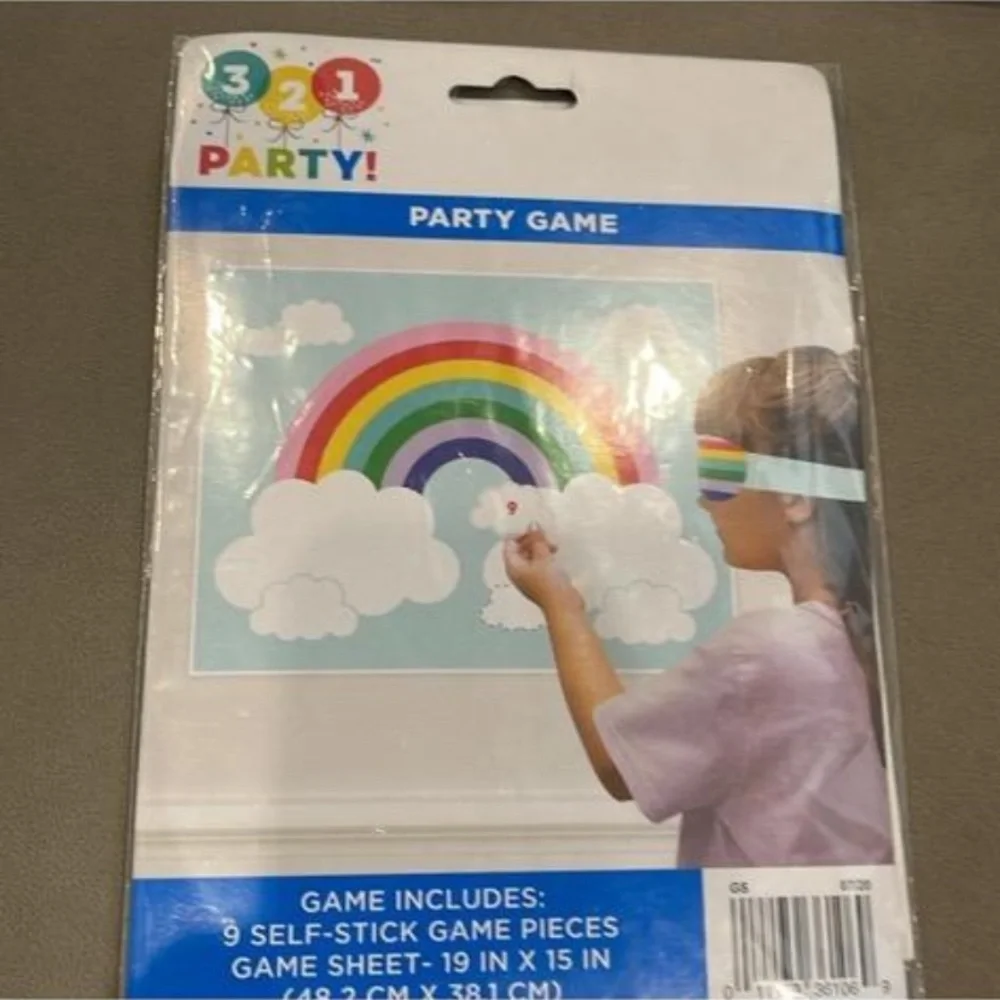 Rainbow 3-Piece Party pack 2 Foil 36in Balloons & Pin the cloud rainbow game NEW
